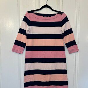 Lands End Petit Striped 3/4 sleeve shift knit dress.
